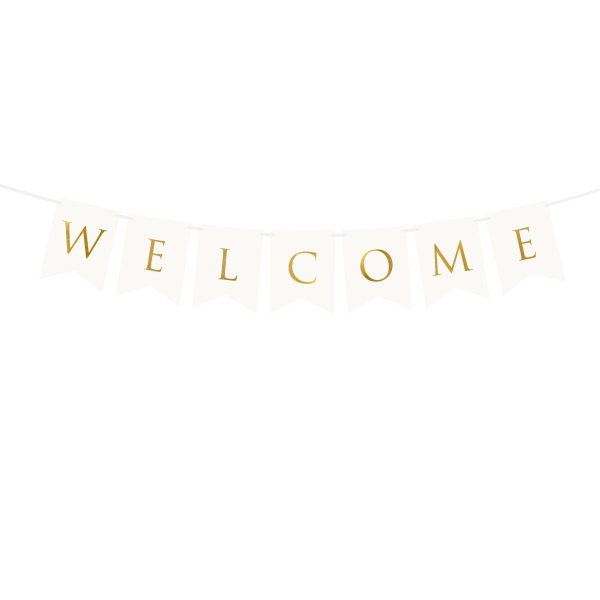 Banner "Welcome" Λευκό με Χρυσά Γράμματα (μήκος 95cm)
