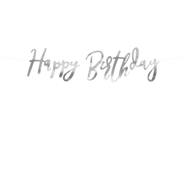 Banner "Happy Birthday" Ασημί (μήκος 65cm)