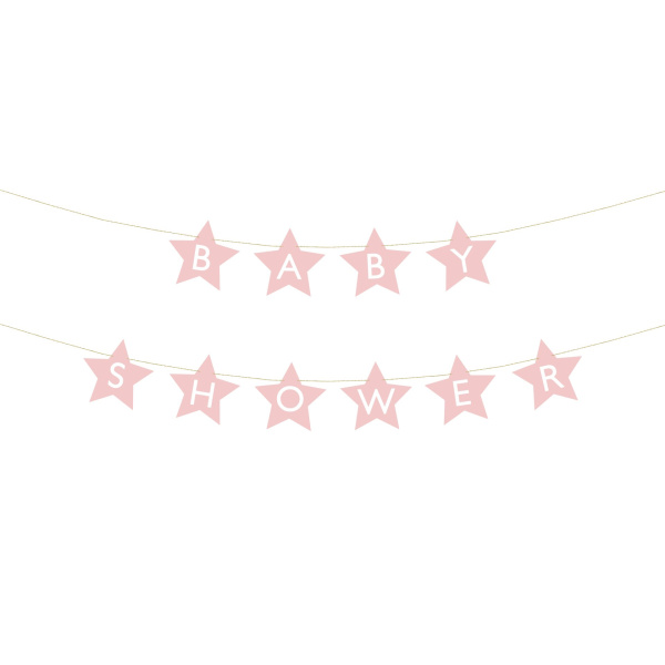 Banner χάρτινο "Baby Shower" Ροζ με Λευκά Γράμματα (μήκος 3μ)
