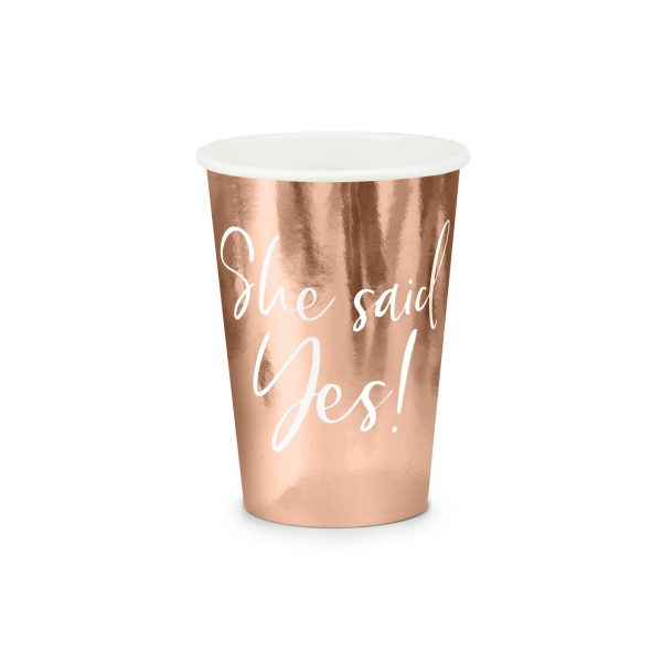 Ποτήρια χάρτινα "She Said Yes!"  220ml Rose Gold - Συσκ. 6 τεμ