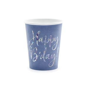 Ποτήρια χάρτινα 252ml "Happy BDay" Navy Blue - Συσκ. 6 τεμ