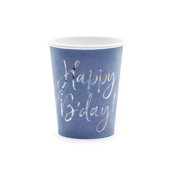 Ποτήρια χάρτινα 252ml "Happy BDay" Navy Blue - Συσκ. 6 τεμ