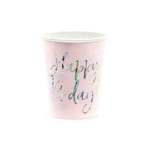 Ποτήρια χάρτινα 252ml "Happy BDay" Powder Pink - Συσκ. 6 τεμ
