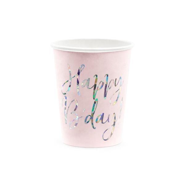 Ποτήρια χάρτινα 252ml "Happy BDay" Powder Pink - Συσκ. 6 τεμ