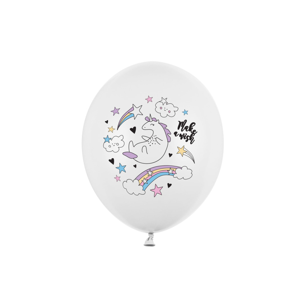 Μπαλόνια Latex 30εκ "Unicorn" Λευκά με Διάφορα σχέδια -  Συσκ. 6 τμχ