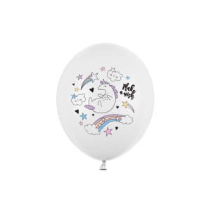 Μπαλόνια Latex 30εκ "Unicorn" Λευκά με Διάφορα σχέδια -  Συσκ. 6 τμχ