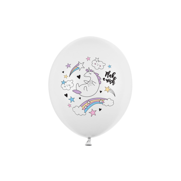 Μπαλόνια Latex 30εκ "Unicorn" Λευκά με Διάφορα σχέδια -  Συσκ. 6 τμχ