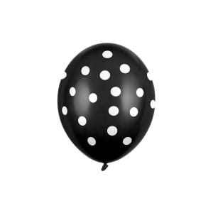 Μπαλόνια Latex 30εκ Μαύρα με Λευκά Πουά -  Συσκ. 6 τμχ