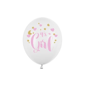 Μπαλόνια Latex 30εκ "It's a Girl" Λευκά με Ροζ γράμματα -  Συσκ. 6 τμχ
