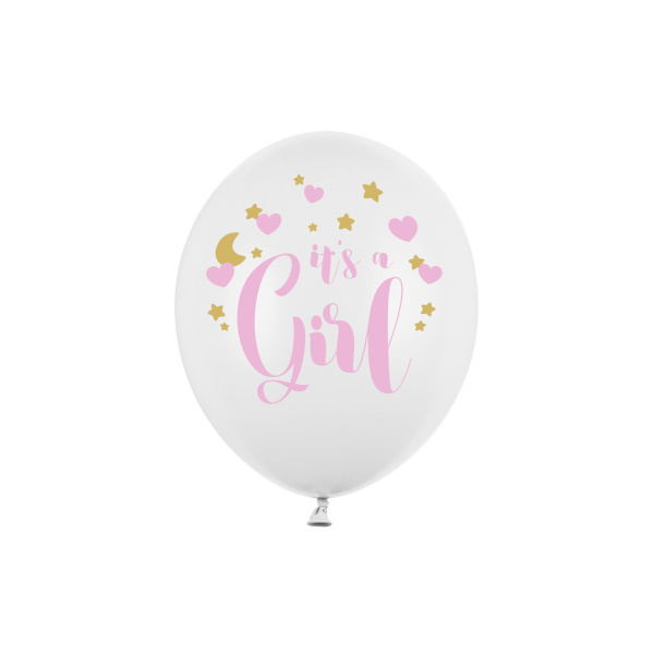Μπαλόνια Latex 30εκ "It's a Girl" Λευκά με Ροζ γράμματα -  Συσκ. 6 τμχ