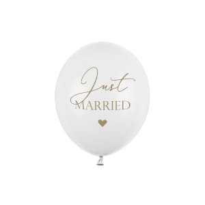 Μπαλόνια Latex 30εκ "Just Married" Λευκά με χρυσά γράμματα -  Συσκ. 6 τμχ