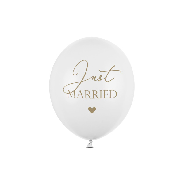 Μπαλόνια Latex 30εκ "Just Married" Λευκά με χρυσά γράμματα -  Συσκ. 6 τμχ