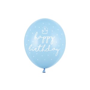 Μπαλόνια Latex 30εκ "Happy Birthday" Σιελ Παστέλ με Λευκά γράμματα -  Συσκ. 6 τμχ