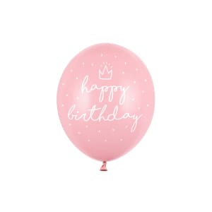 Μπαλόνια Latex 30εκ "Happy Birthday" Ροζ Παστέλ με Λευκά γράμματα