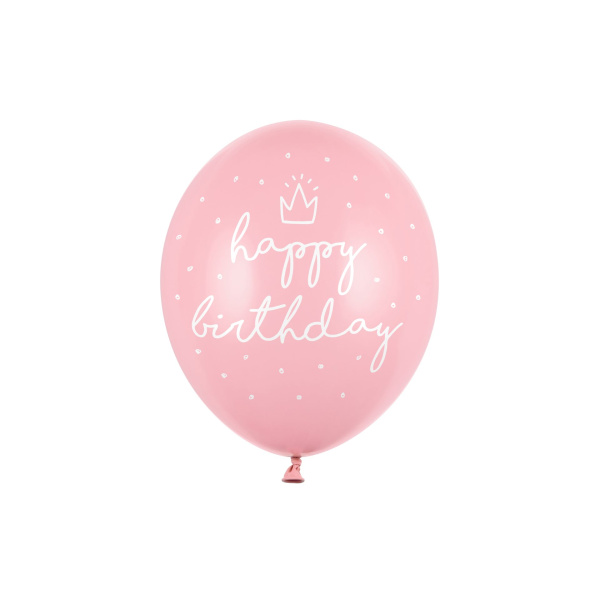 Μπαλόνια Latex 30εκ "Happy Birthday" Ροζ Παστέλ με Λευκά γράμματα