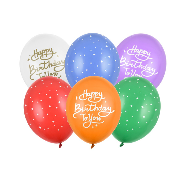 Μπαλόνια Latex 30εκ "Happy Birthday to you" Διάφορα σχέδια - Συσκ. 6 τμχ