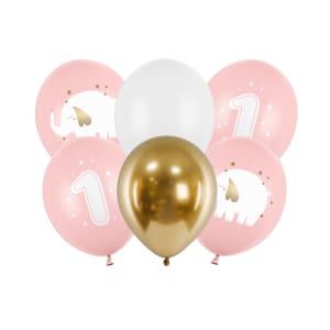 Μπαλόνια Latex 30εκ "1st Birthday" Κορίτσι - Διάφορα σχέδια -  Συσκ. 6 τμχ
