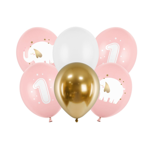 Μπαλόνια Latex 30εκ "1st Birthday" Κορίτσι - Διάφορα σχέδια -  Συσκ. 6 τμχ
