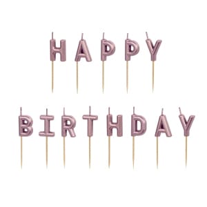 Κεριά Mini Rose Gold "Happy Birthday" 2,5εκ. ύψος - Συσκ. 13 τεμ