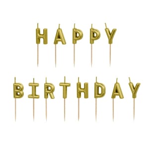 Κεριά Mini Χρυσά "Happy Birthday" 2,5εκ. ύψος - Συσκ. 13 τεμ