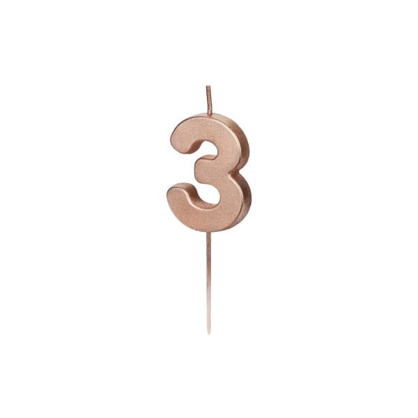 Κερί Ροζ Χρυσό "3"  Rose Gold 4,5 εκ ύψος