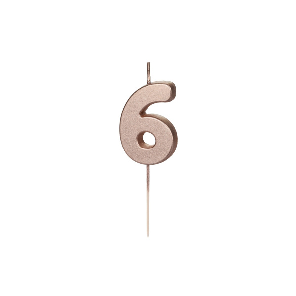 Κερί Ροζ Χρυσό "6"  Rose Gold 4,5 εκ ύψος