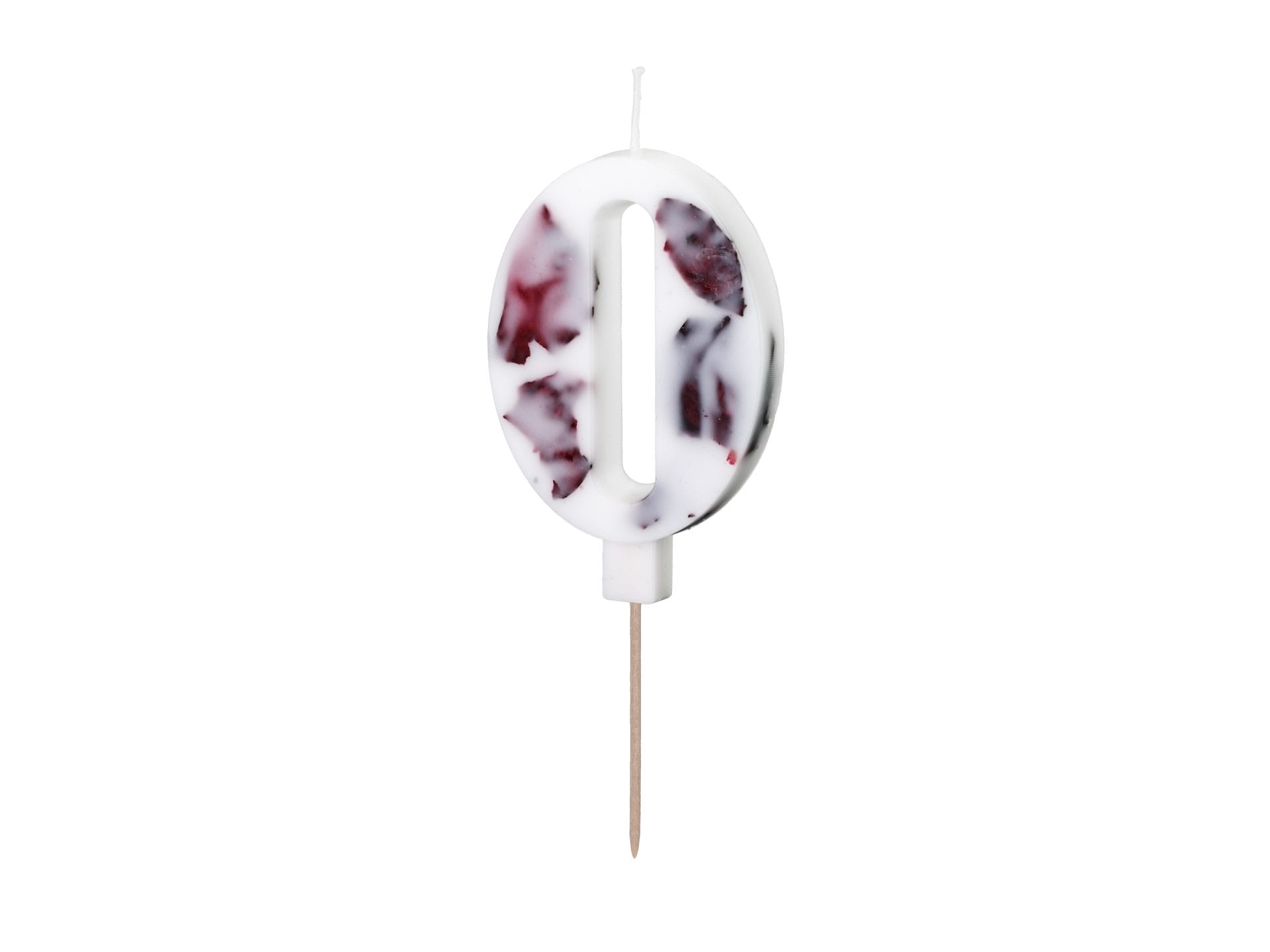 Κερί Λευκό με λουλούδια "0" White with flower petals 8 εκ ύψος