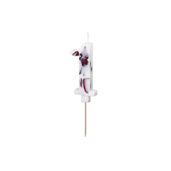 Κερί Λευκό με λουλούδια "1"  White with flower petals 8 εκ ύψος