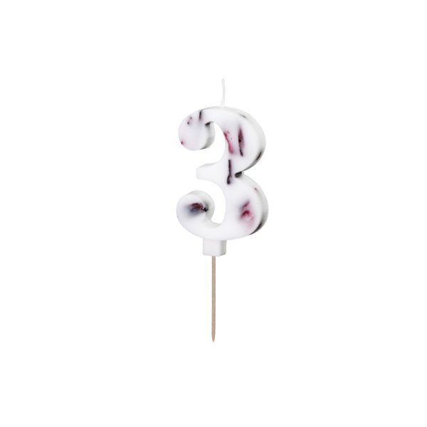 Κερί Λευκό με λουλούδια "3"  White with flower petals 8 εκ ύψος