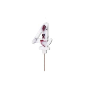 Κερί Λευκό με λουλούδια "4"  White with flower petals 8 εκ ύψος