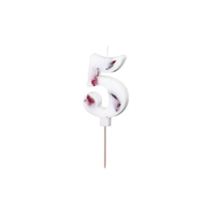 Κερί Λευκό με λουλούδια "5"  White with flower petals 8 εκ ύψος