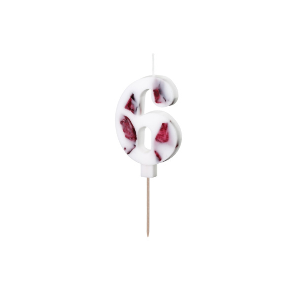 Κερί Λευκό με λουλούδια "6"  White with flower petals 8 εκ ύψος