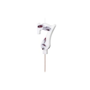 Κερί Λευκό με λουλούδια "7"  White with flower petals 8 εκ ύψος