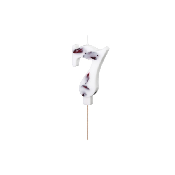 Κερί Λευκό με λουλούδια "7"  White with flower petals 8 εκ ύψος
