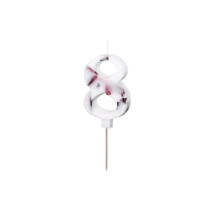 Κερί Λευκό με λουλούδια "8"  White with flower petals 8 εκ ύψος