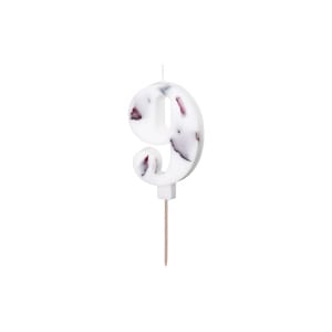 Κερί Λευκό με λουλούδια "9"  White with flower petals 8 εκ ύψος