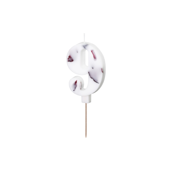 Κερί Λευκό με λουλούδια "9"  White with flower petals 8 εκ ύψος