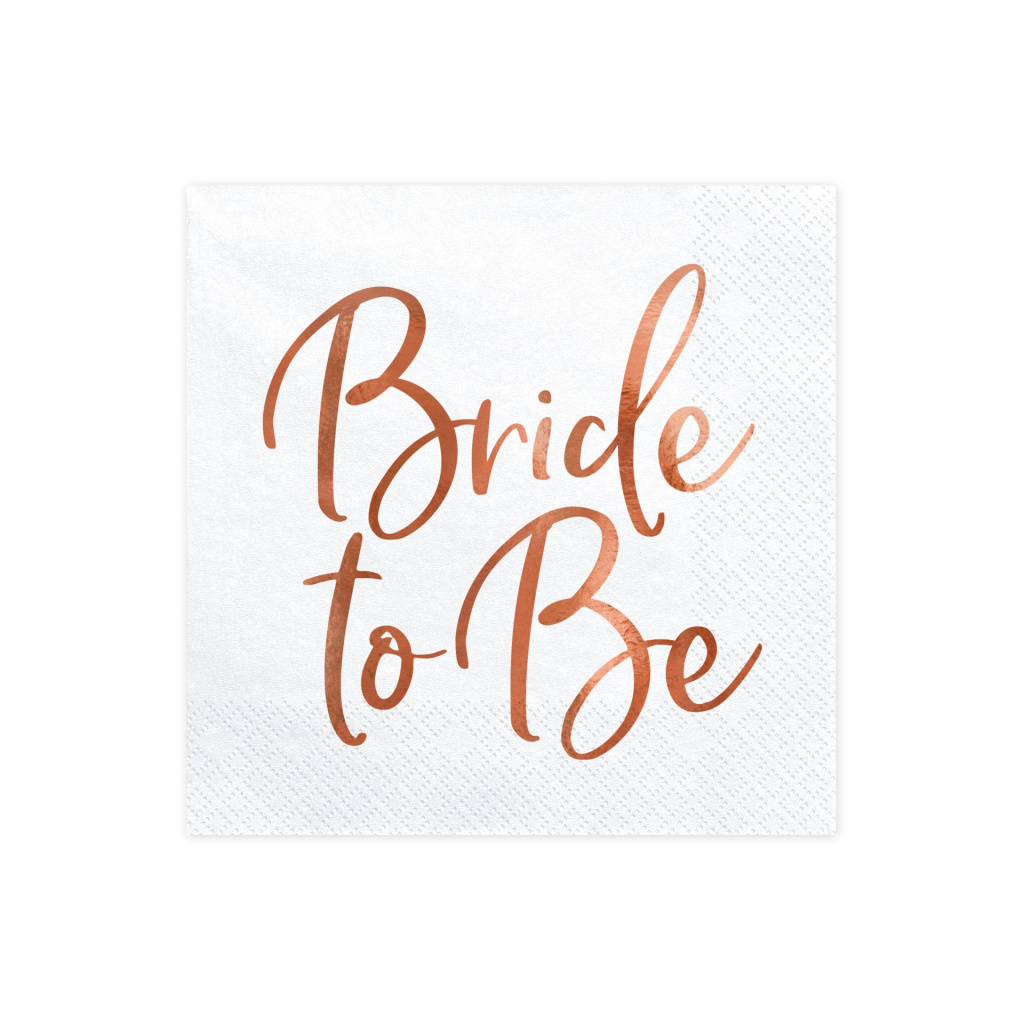 Χαρτοπετσέτες λευκές "Bride to Be" 33x33εκ. με Rose Gold γράμματα - Συσκ. 20 τεμ.
