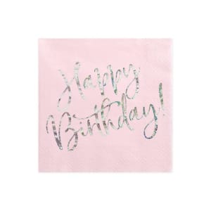 Χαρτοπετσέτες 33 x 33εκ Happy Birthday Powder Pink - Συσκ. 20 τεμ