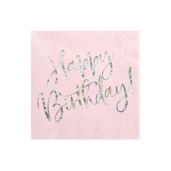 Χαρτοπετσέτες 33 x 33εκ Happy Birthday Powder Pink - Συσκ. 20 τεμ