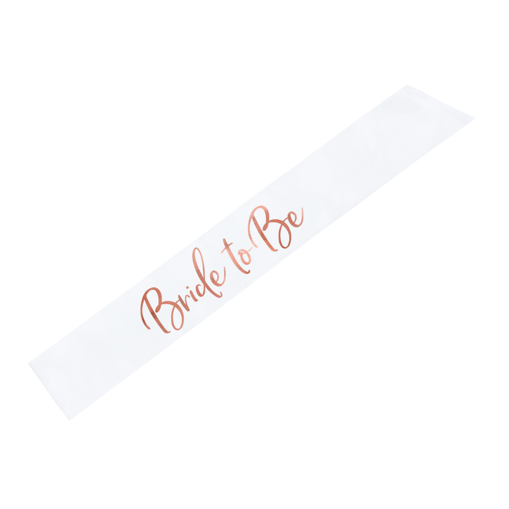 Κορδέλα σατέν Λευκή "Bride to Be" με Rose Gold γράμματα 75εκ.