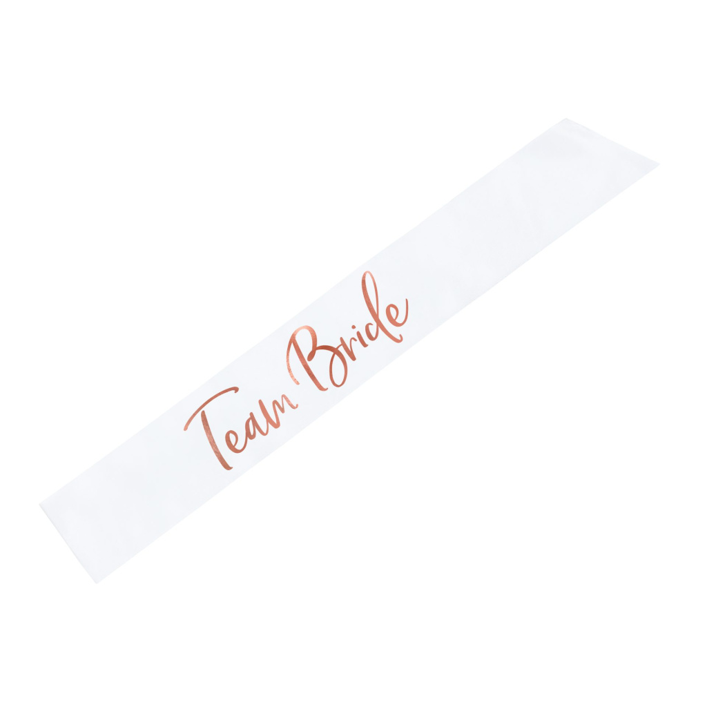 Κορδέλα σατέν Λευκή "Team Bride" με Rose Gold γράμματα 75εκ.