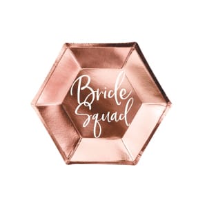 Πιάτα χάρτινα Rose Gold  "Bride Squad" διαμ. 23εκ. - Συσκ. 6 τεμ