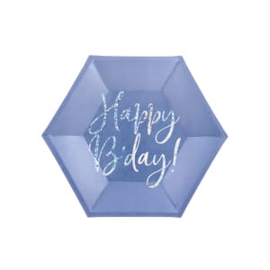 Πιάτα χάρτινα διαμ. 20εκ "Happy BDay" Navy Blue - Συσκ. 6 τεμ