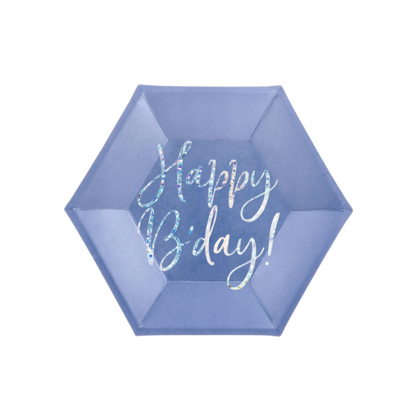 Πιάτα χάρτινα διαμ. 20εκ "Happy BDay" Navy Blue - Συσκ. 6 τεμ