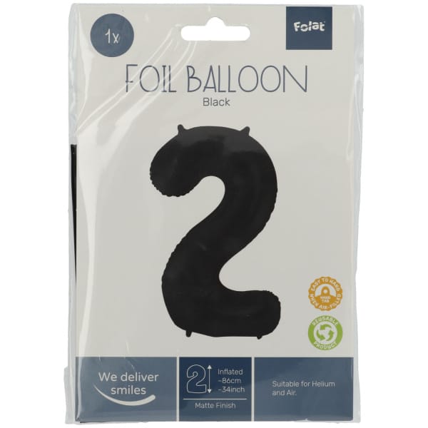 Μπαλόνι Foil Αριθμός "2"  Μαύρο 86 Εκ. Ύψος - Image 2