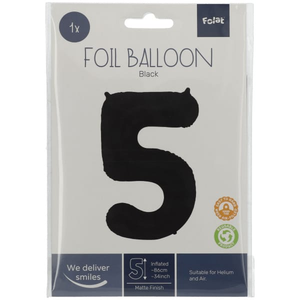 Μπαλόνι Foil Αριθμός "5"  Μαύρο 86 Εκ. Ύψος - Image 2