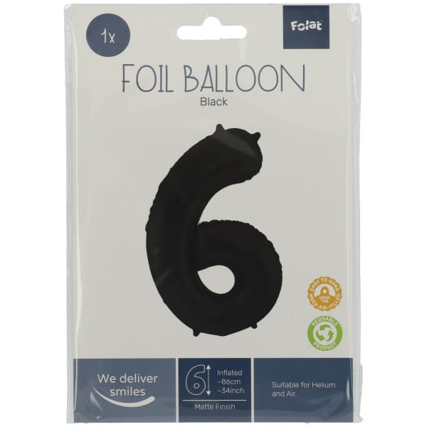 Μπαλόνι Foil Αριθμός "6"  Μαύρο 86 Εκ. Ύψος - Image 2