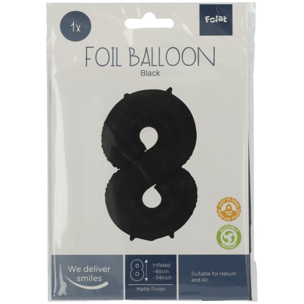 Μπαλόνι Foil Αριθμός "8"  Μαύρο 86 Εκ. Ύψος - Image 2
