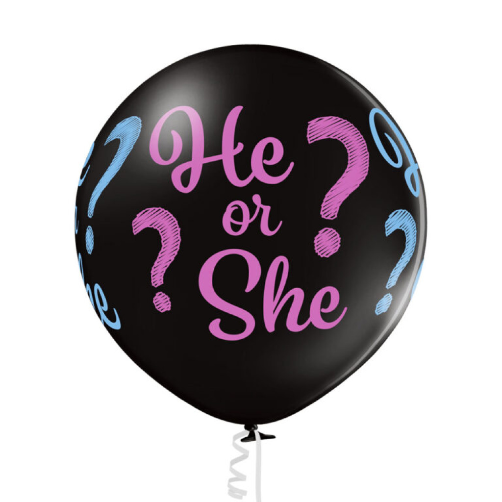 Μπαλόνι Latex "He or She?" 24''Μαύρο με Σιελ & Ροζ σχέδια / Genter Reveal 60εκ